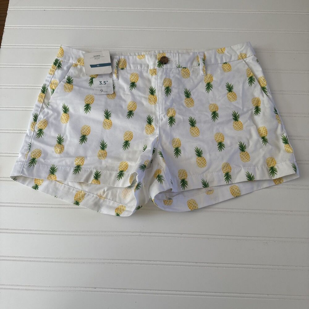 Old Navy tropical pineapple novelty print chino shorts SZ 10